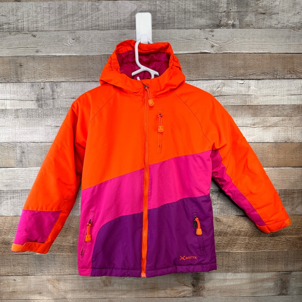 Arctix Girls Frost Insulated Winter Coat Orange Pink Purple Color Block Medium